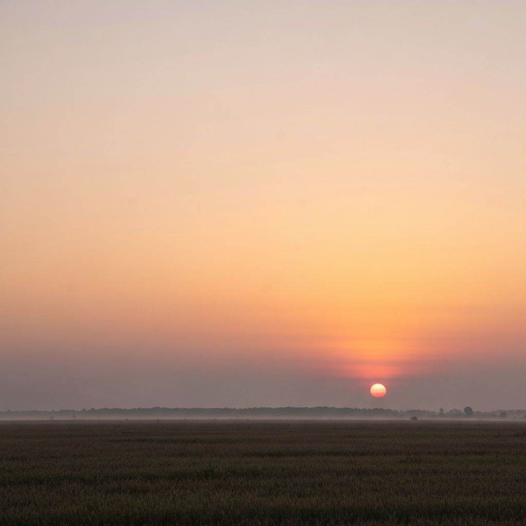 Gentle sunrise over horizon with warm light